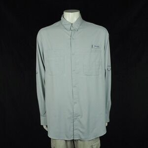 Columbia PFG Tamiami II Fishing Gear Button Down Shirt Mens 2XL XXL Gray Vented